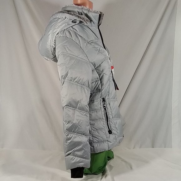 Women's Nautica Puffer Jacker with Faux Fur Lined Hood Silver-Sz: M- New w/Tags - Picture 2 of 4